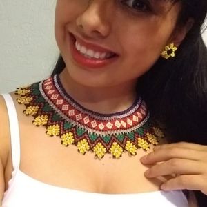 This is a beaded necklace with earrings